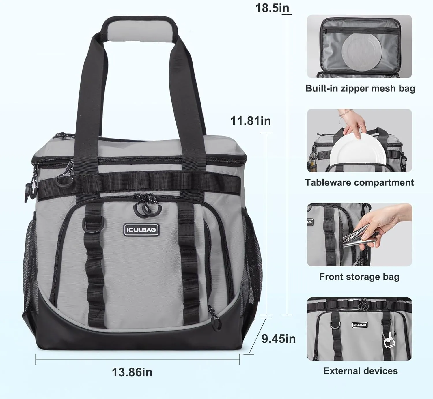Soft Travel Coolers Bags Insulated Cooling 16hour for Camping Hiking Beach Travel Soft Sided Insulated Cooler Bag 24/48Cans for Women Men
