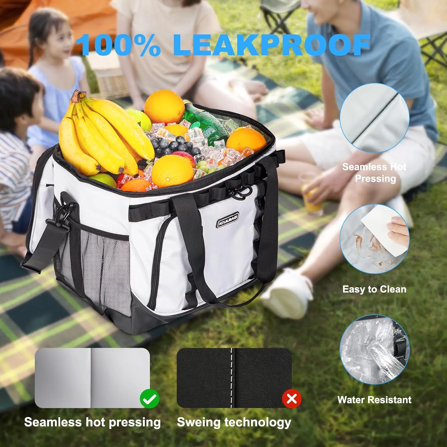 Soft Travel Coolers Bags Insulated Cooling 16hour for Camping Hiking Beach Travel Soft Sided Insulated Cooler Bag 24/48Cans for Women Men