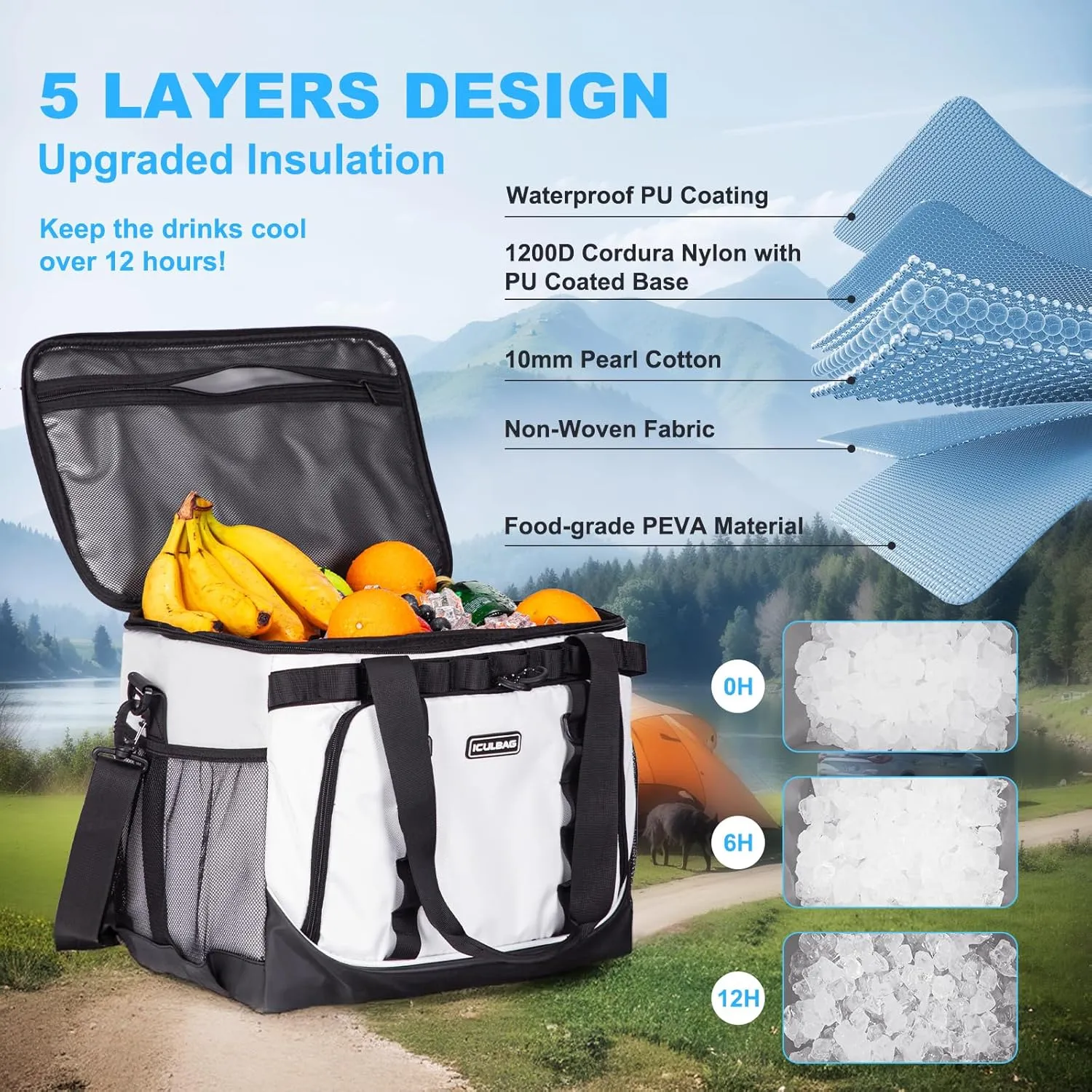 Soft Travel Coolers Bags Insulated Cooling 16hour for Camping Hiking Beach Travel Soft Sided Insulated Cooler Bag 24/48Cans for Women Men