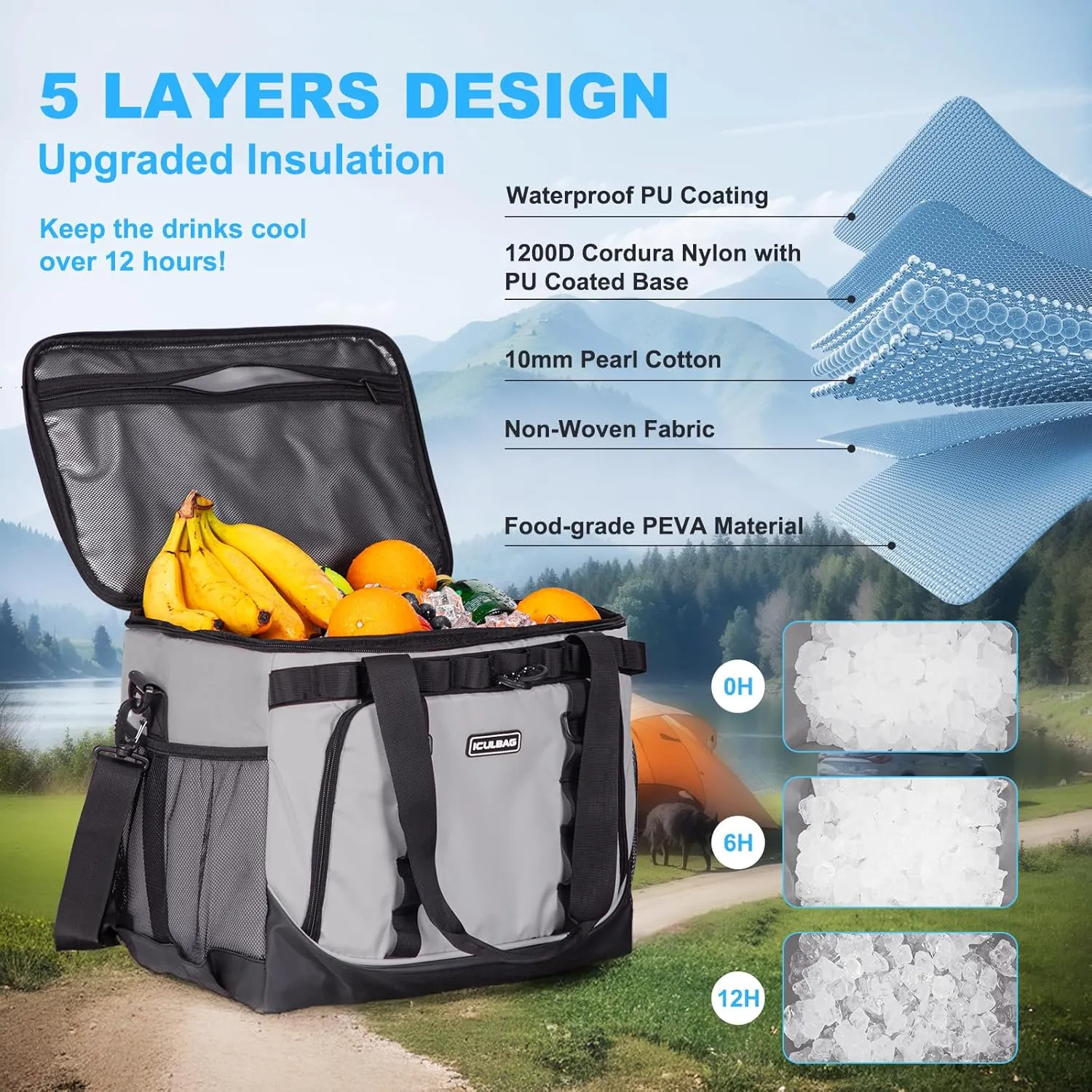 Soft Travel Coolers Bags Insulated Cooling 16hour for Camping Hiking Beach Travel Soft Sided Insulated Cooler Bag 24/48Cans for Women Men