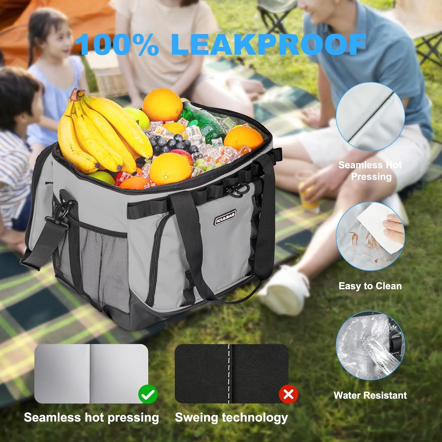 Soft Travel Coolers Bags Insulated Cooling 16hour for Camping Hiking Beach Travel Soft Sided Insulated Cooler Bag 24/48Cans for Women Men