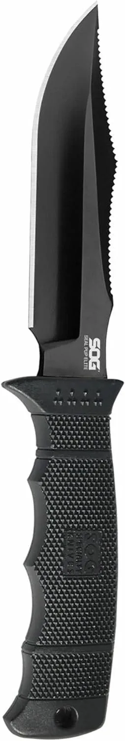 SOG Fixed Blade Knives with Sheath - SEAL Pup Elite Survival Knife, Hunting Knife w/ 4.85 Inch AUS-8 Bowie Knife Blade for a Tactical Knife (E37SN-CP)