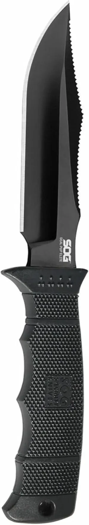 SOG Fixed Blade Knives with Sheath - SEAL Pup Elite Survival Knife, Hunting Knife w/ 4.85 Inch AUS-8 Bowie Knife Blade for a Tactical Knife (E37SN-CP)