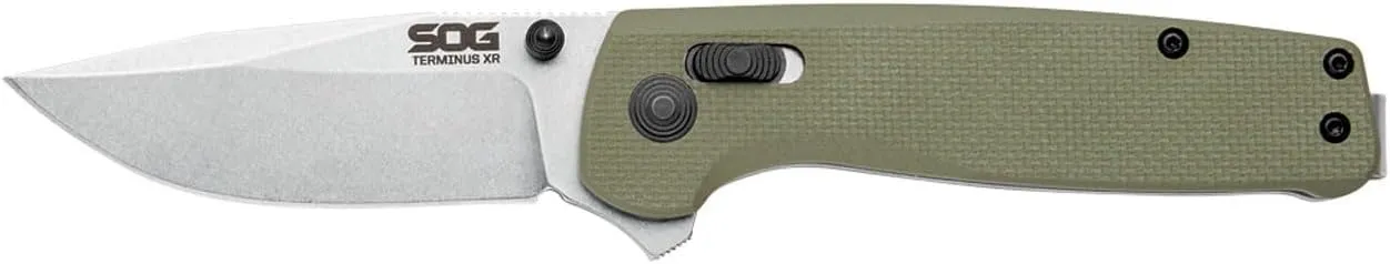 SOG Terminus XR G10 Daily Carry Rugged EDC Ambidextrous Pocket Folding Knives | G10 Handle | Wear-Resistant D2 Steel Blade
