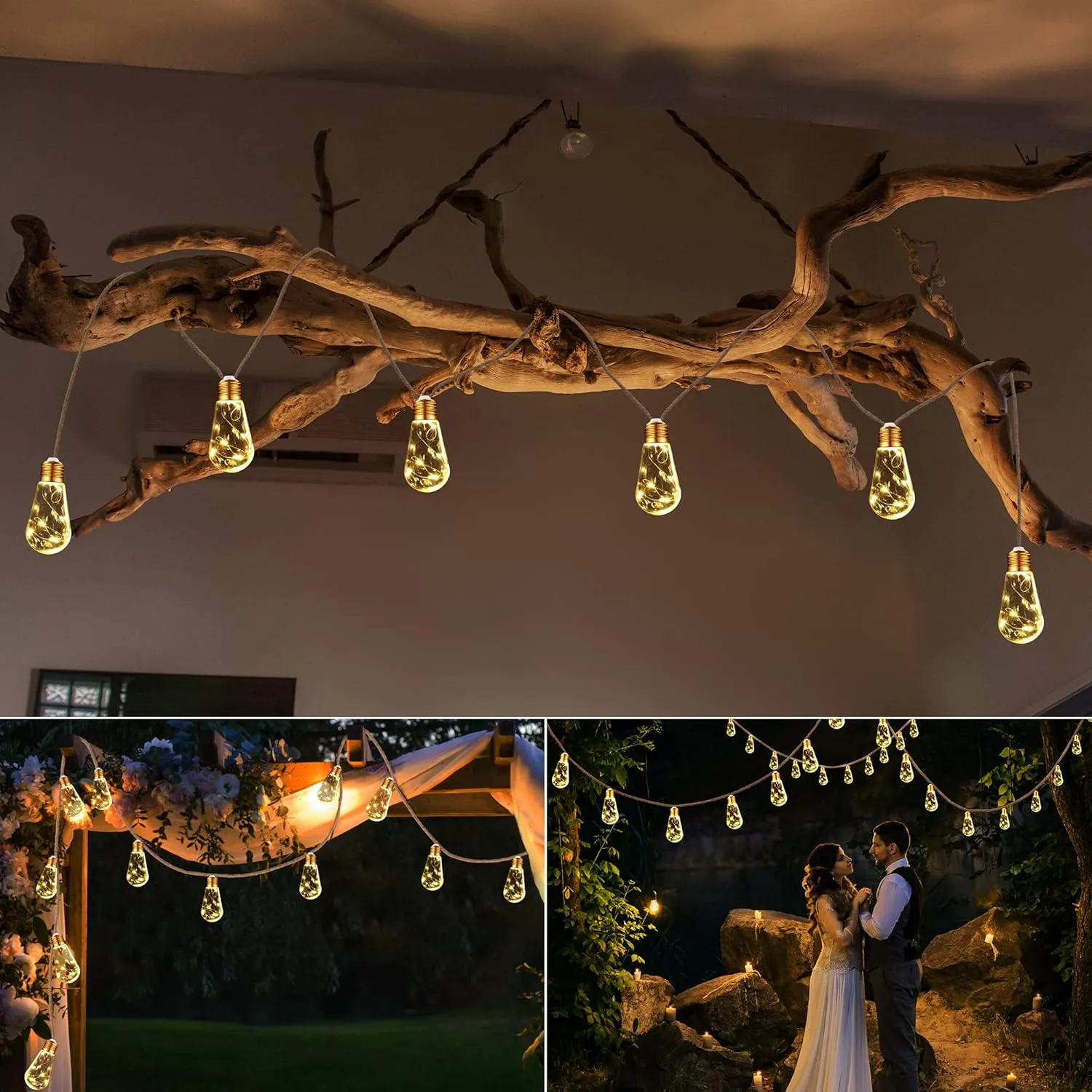 Solar Outdoor String Lights, 20Ft Vintage Rope Hemp Solar Patio Lights, Waterproof Warm White Solar Powered String Lights With 8 Modes 16 Shatterproof Bulbs for Garden Fence Stairs Balcony Café Bistro