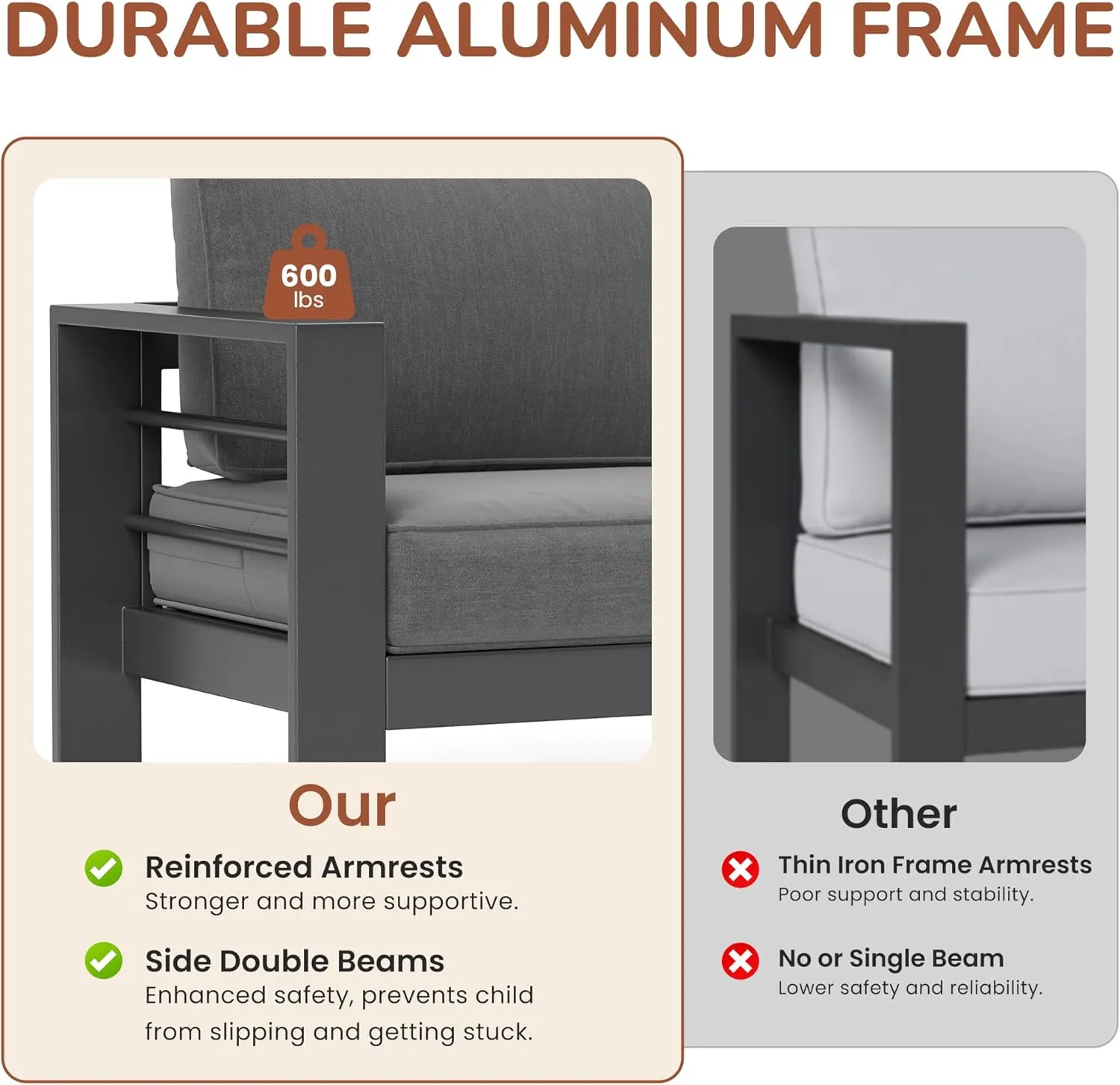 Solaste Aluminum Patio Furniture Set, 5 Seats Modern Outdoor Conversation Set Outdoor Furniture Set with Upgrade Cushion and Coffee Table,Dark Grey