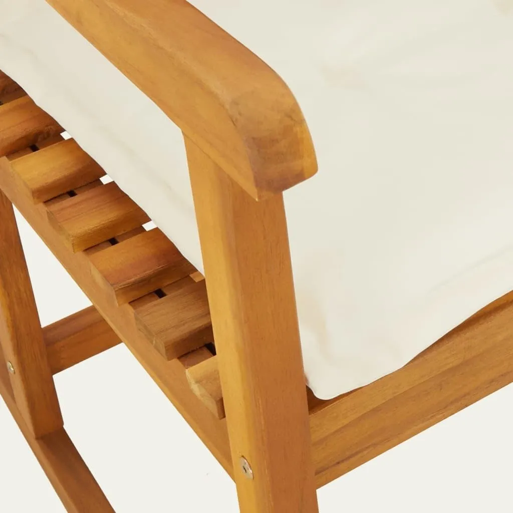 Solid Wood Acacia Rocking Chair with Cushions for Indoor Outdoor Use, Durable Patio Lounge Chair with Oil Finish, Cream White Fabric Cushions, 242.5 lb Capacity
