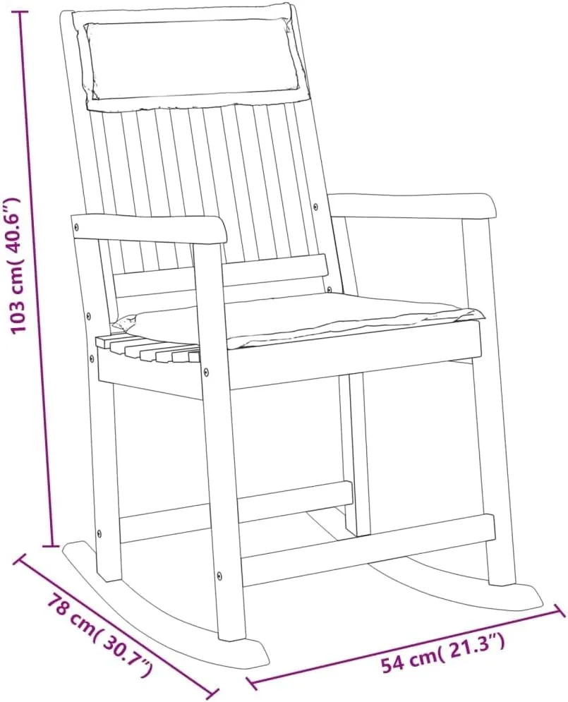 Solid Wood Acacia Rocking Chair with Cushions for Indoor Outdoor Use, Durable Patio Lounge Chair with Oil Finish, Cream White Fabric Cushions, 242.5 lb Capacity