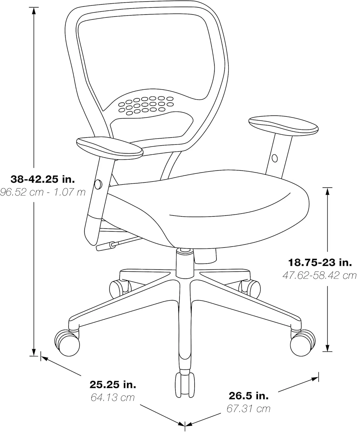 SPACE Air Grid Mid-Back Swivel Chair, Black, 20-1/2 x 19-1/2 x 42h