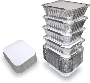 Spare Essentials 55 Pack - Small Foil Pans with Lids - Aluminum To Go Food Containers with Lids - 1lb Mini Aluminum Pans - Freezer Safe Foil Take out Trays - Heat proof Aluminum Meal Prep Containers