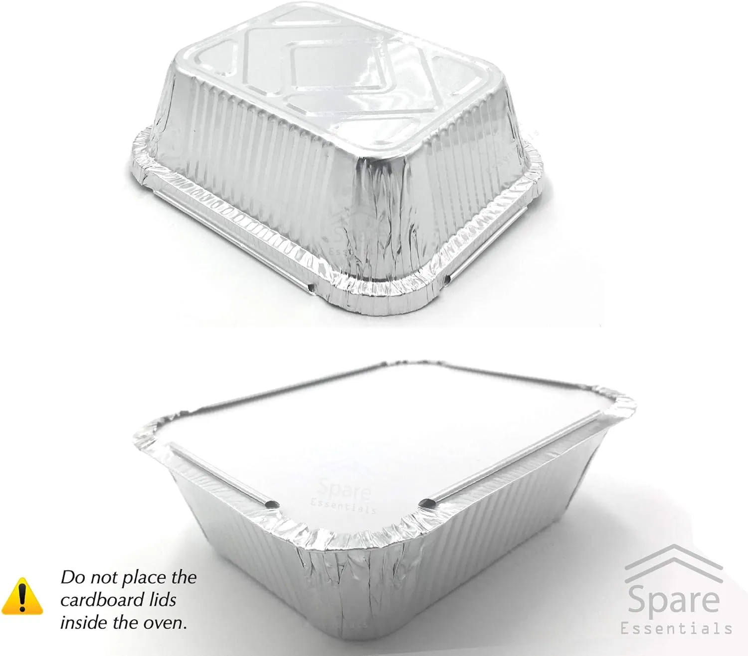 Spare Essentials 55 Pack - Small Foil Pans with Lids - Aluminum To Go Food Containers with Lids - 1lb Mini Aluminum Pans - Freezer Safe Foil Take out Trays - Heat proof Aluminum Meal Prep Containers