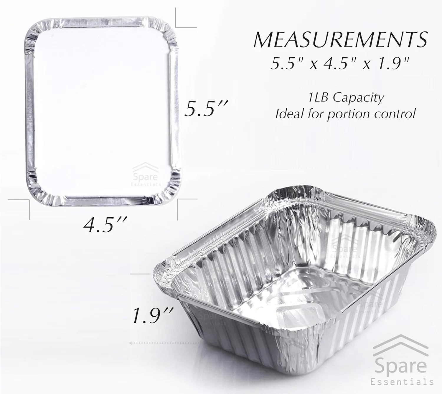 Spare Essentials 55 Pack - Small Foil Pans with Lids - Aluminum To Go Food Containers with Lids - 1lb Mini Aluminum Pans - Freezer Safe Foil Take out Trays - Heat proof Aluminum Meal Prep Containers