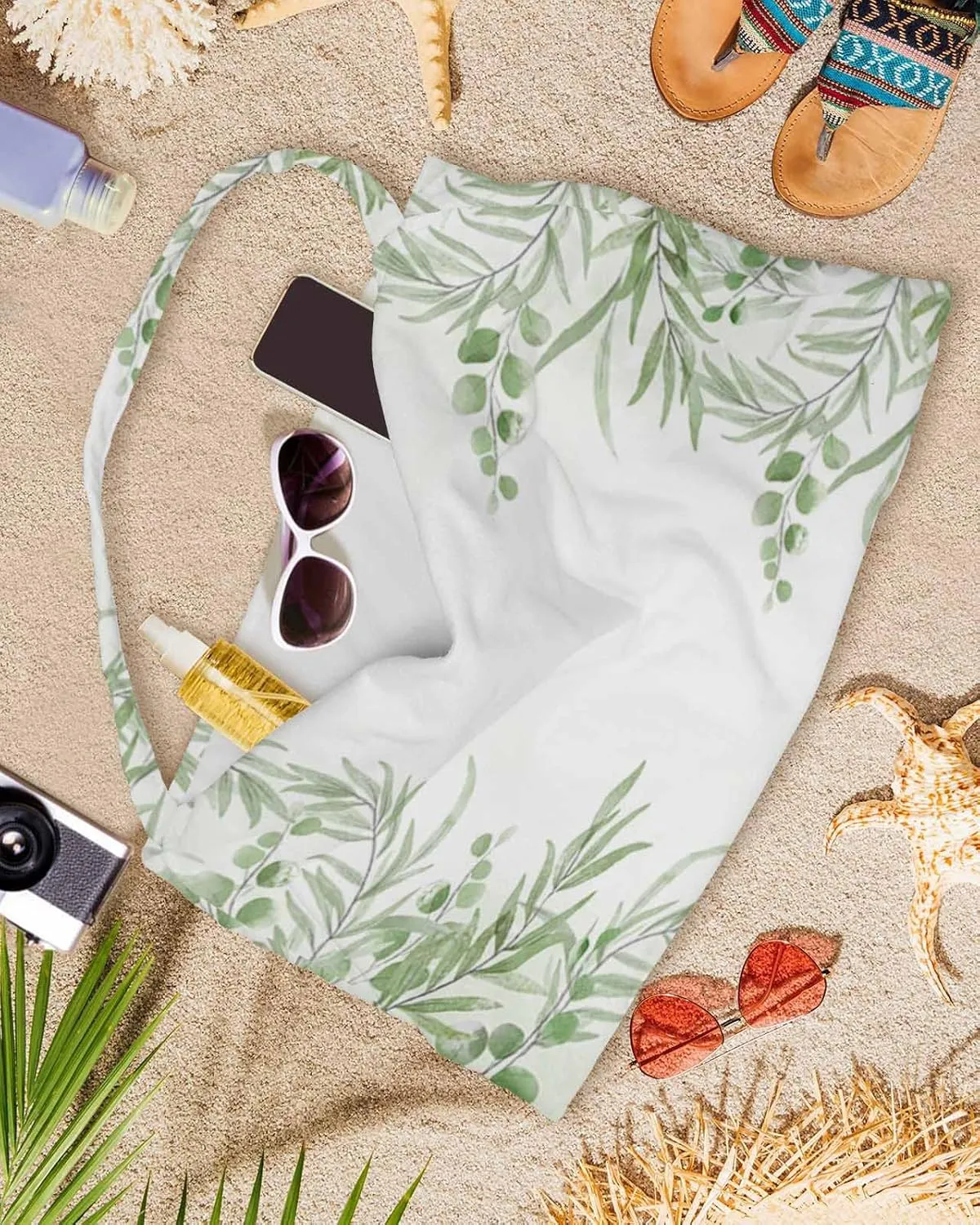 Spring Leaves Chaise Lounger Cover with Pockets, Pool Lounge Chair Covers 85"x29", Green Summer Watercolor Microfiber Beach Chair Cover for Outdoor Patio Sunbathing