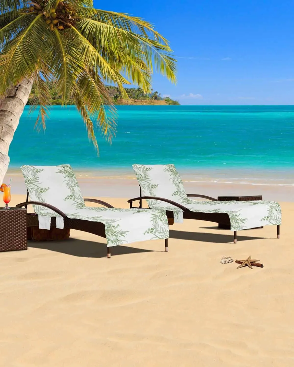 Spring Leaves Chaise Lounger Cover with Pockets, Pool Lounge Chair Covers 85"x29", Green Summer Watercolor Microfiber Beach Chair Cover for Outdoor Patio Sunbathing
