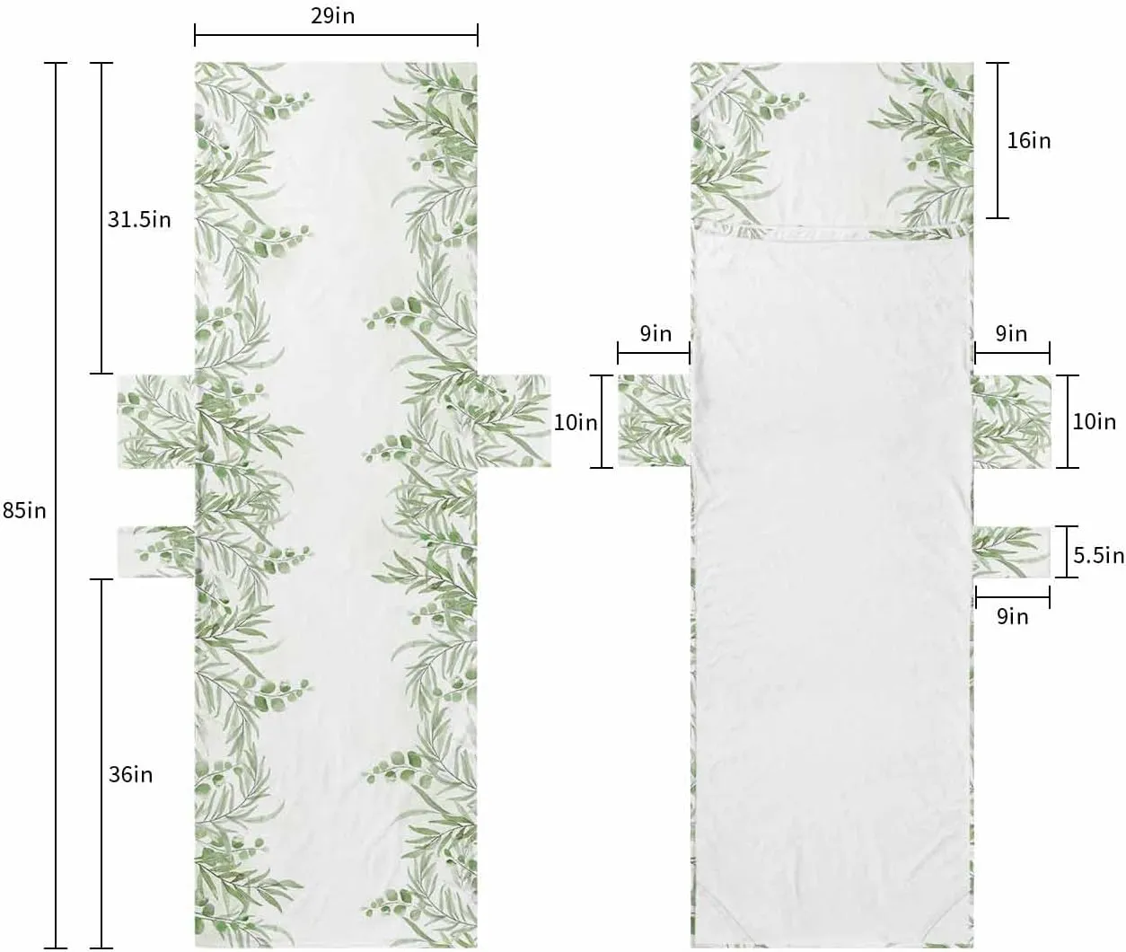 Spring Leaves Chaise Lounger Cover with Pockets, Pool Lounge Chair Covers 85"x29", Green Summer Watercolor Microfiber Beach Chair Cover for Outdoor Patio Sunbathing