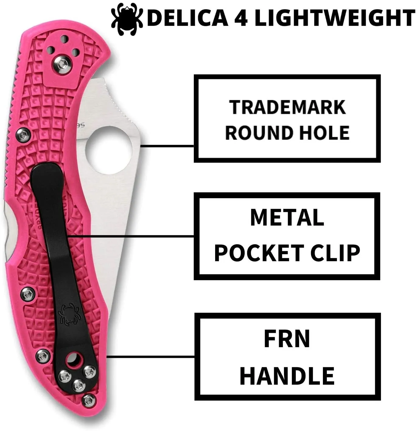 Spyderco Delica 4 FRN Pink 2.9" Plain Edge Folding Pocket Knife (C11FPPNS30V)