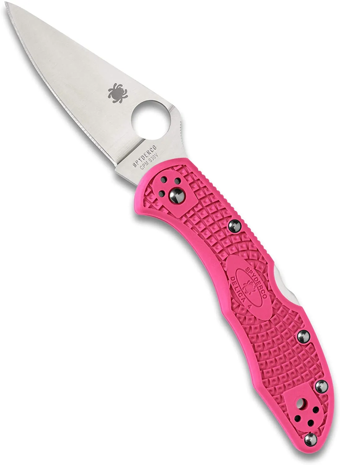 Spyderco Delica 4 FRN Pink 2.9" Plain Edge Folding Pocket Knife (C11FPPNS30V)