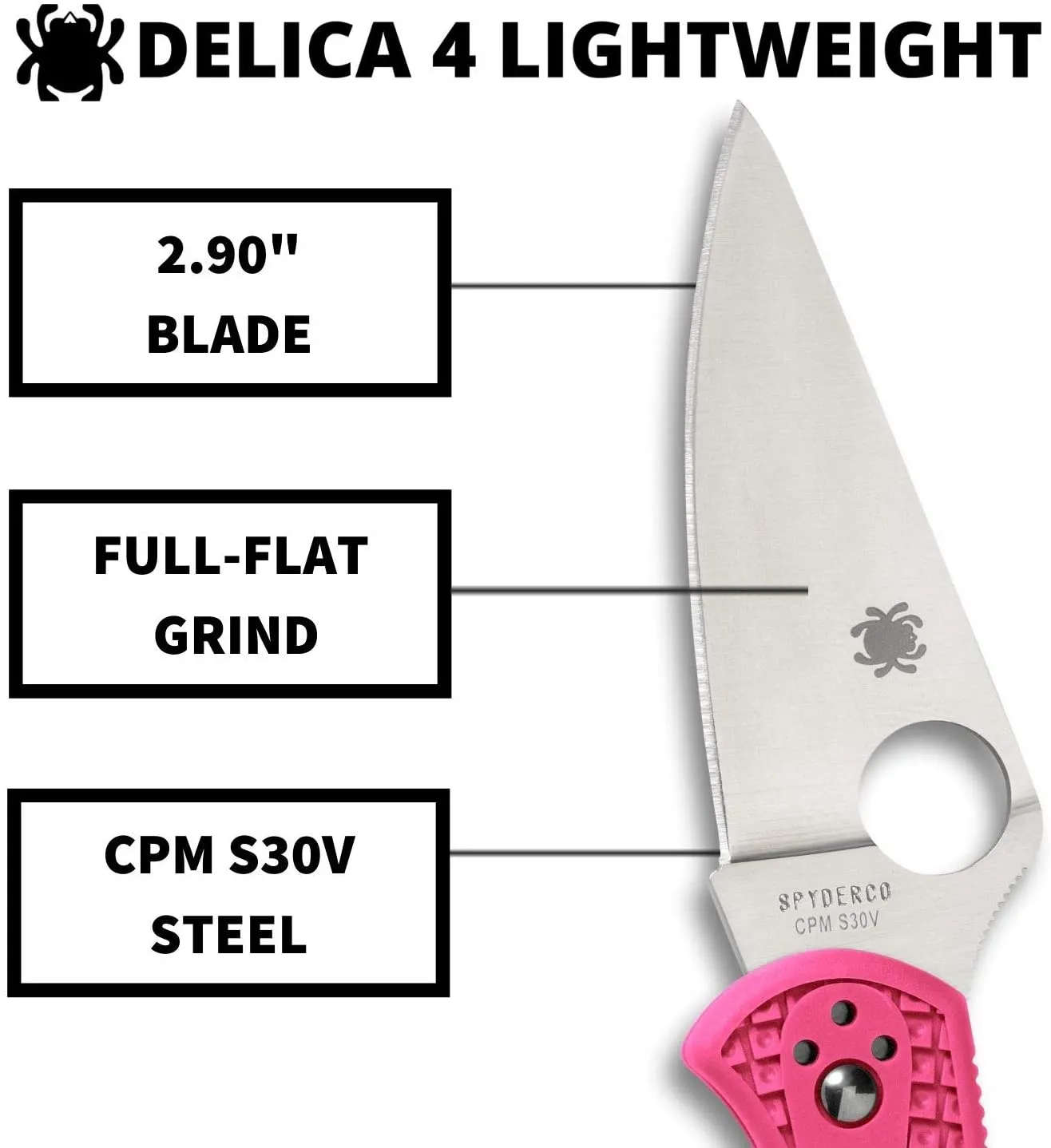 Spyderco Delica 4 FRN Pink 2.9" Plain Edge Folding Pocket Knife (C11FPPNS30V)