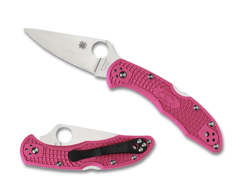 Spyderco Delica 4 FRN Pink 2.9" Plain Edge Folding Pocket Knife (C11FPPNS30V)