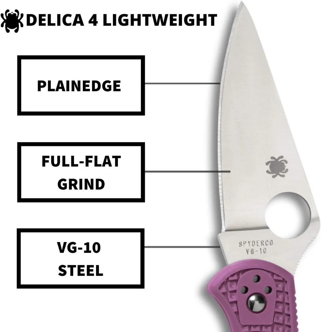 Spyderco Delica 4 Lightweight 7.15" Signature Folding Knife with 2.90" Flat-Ground Steel Blade and High-Strength FRN Handle - PlainEdge Grind