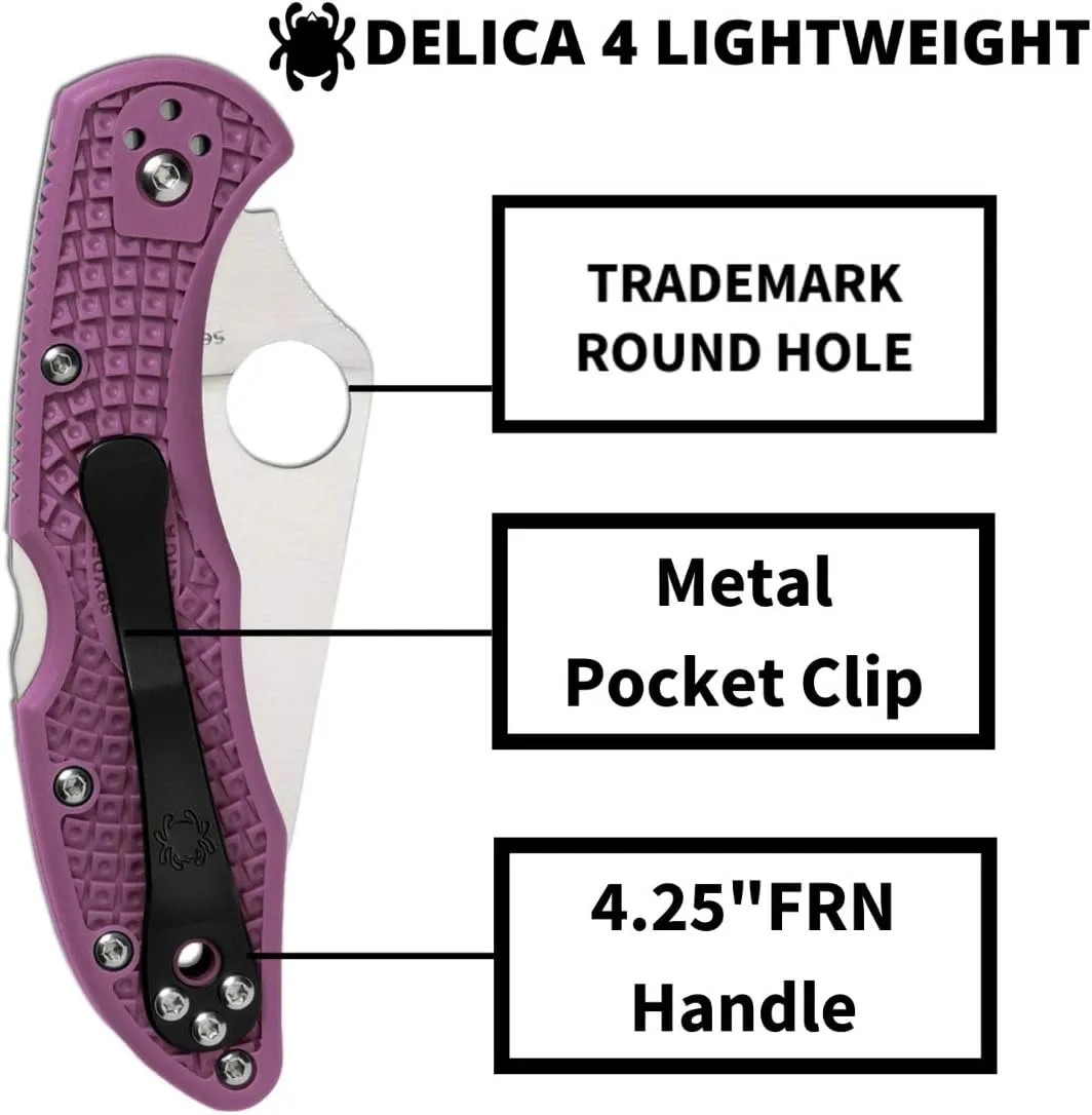 Spyderco Delica 4 Lightweight 7.15" Signature Folding Knife with 2.90" Flat-Ground Steel Blade and High-Strength FRN Handle - PlainEdge Grind