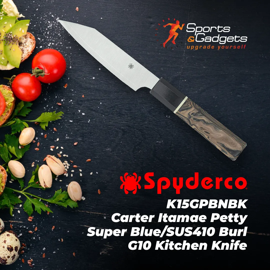 Spyderco K15GPBNBK Carter Itamae Petty Super Blue/SUS410 Burl G10 Kitchen Knife