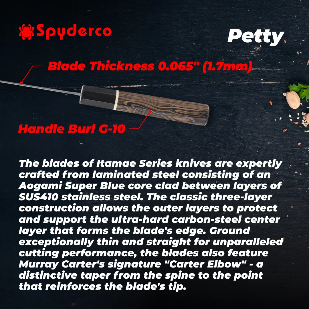 Spyderco K15GPBNBK Carter Itamae Petty Super Blue/SUS410 Burl G10 Kitchen Knife