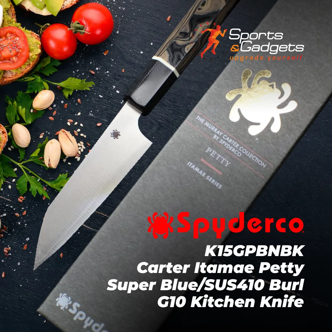 Spyderco K15GPBNBK Carter Itamae Petty Super Blue/SUS410 Burl G10 Kitchen Knife