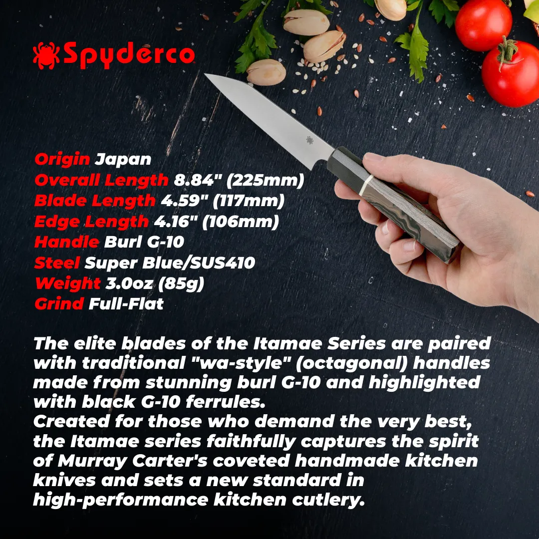 Spyderco K15GPBNBK Carter Itamae Petty Super Blue/SUS410 Burl G10 Kitchen Knife