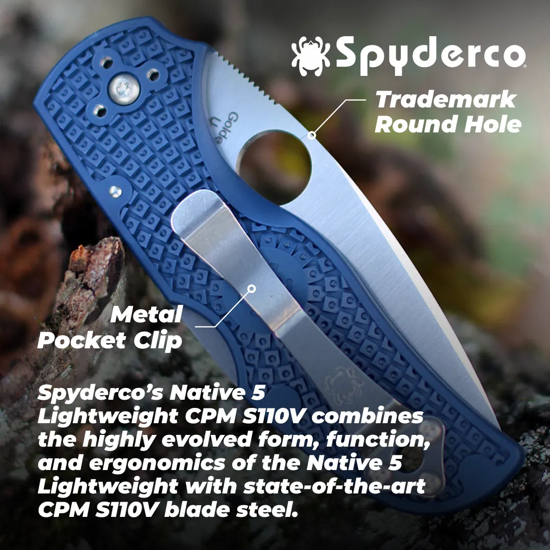 Spyderco Native 5 Lightweight Dark Blue CPM S110V Plain Edge Folding Pocket Knife (C41PDBL5)