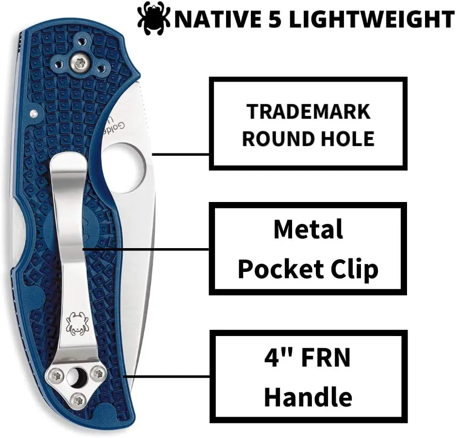 Spyderco Native 5 Lightweight Dark Blue CPM S110V Plain Edge Folding Pocket Knife (C41PDBL5)
