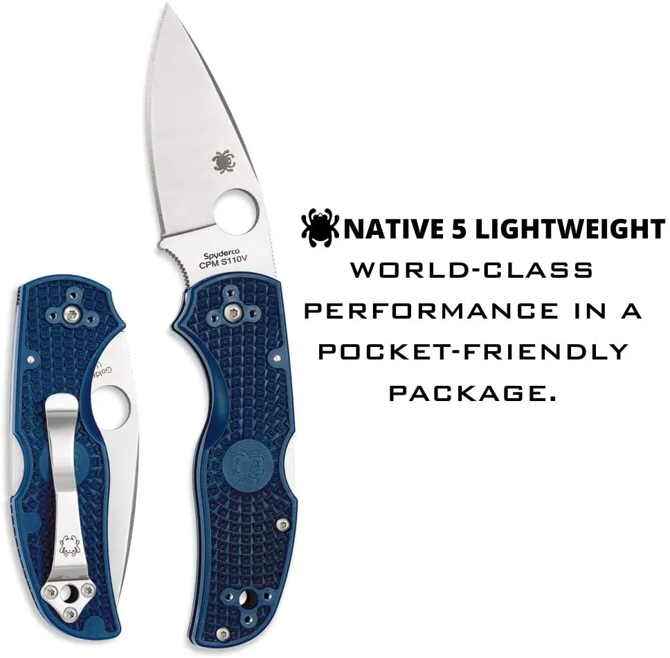 Spyderco Native 5 Lightweight Dark Blue CPM S110V Plain Edge Folding Pocket Knife (C41PDBL5)