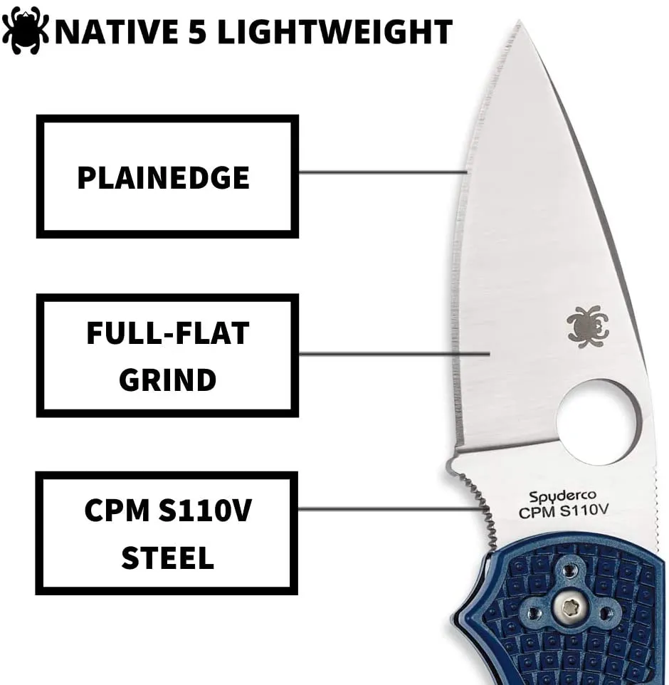 Spyderco Native 5 Lightweight Dark Blue CPM S110V Plain Edge Folding Pocket Knife (C41PDBL5)