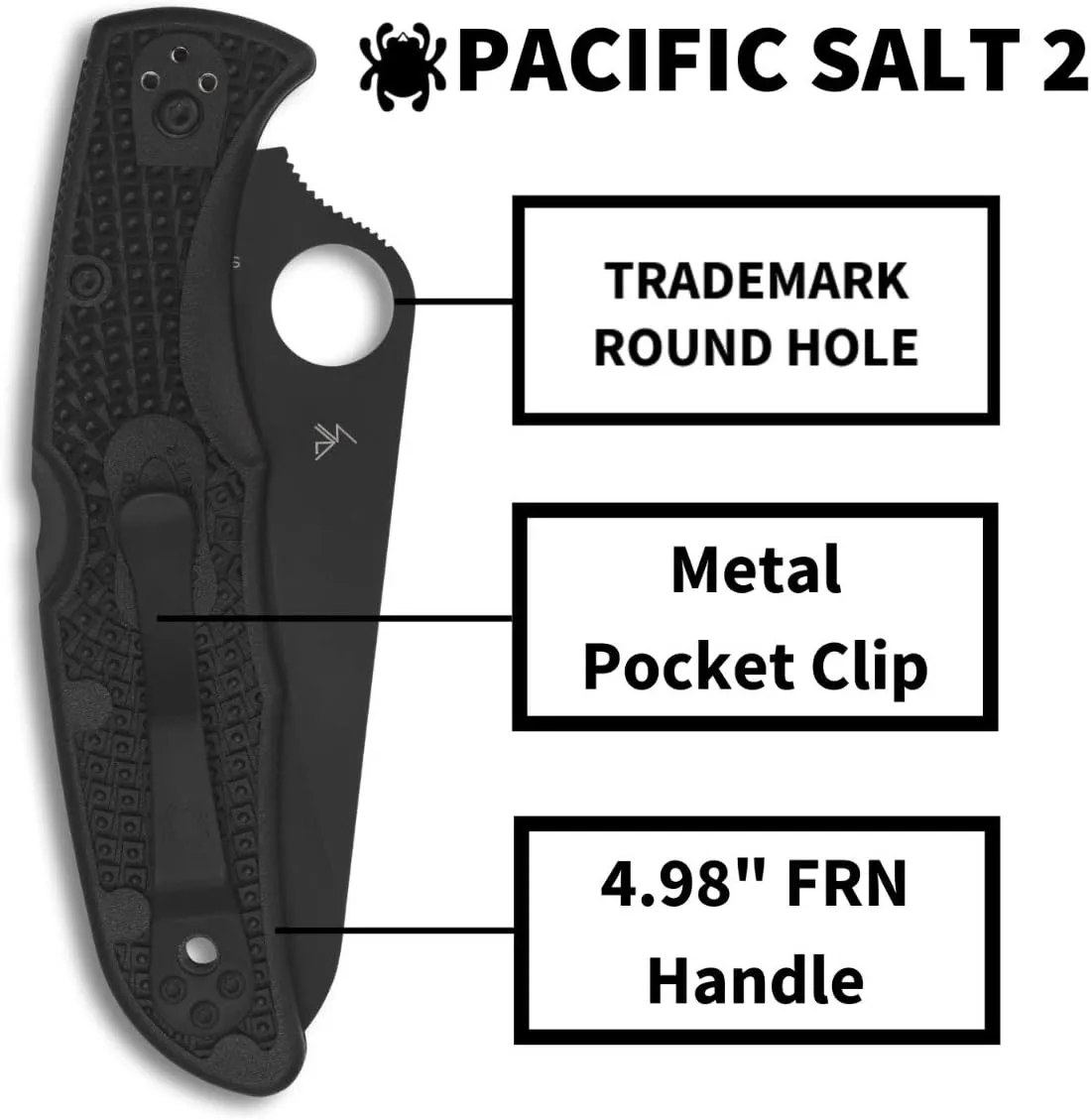 Spyderco Pacific Salt 2 3.78" Black H-1 PlainEdge Folding Pocket Knife (C91PBBK2)