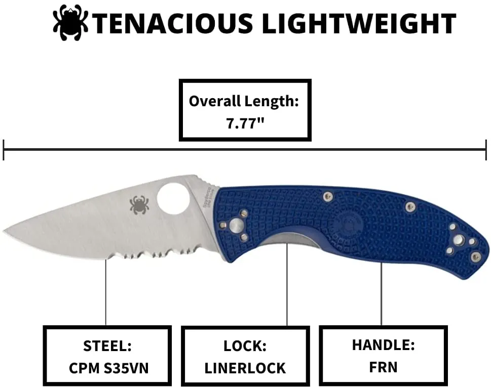 Spyderco Tenacious Lightweight CombinationEdge Folding Pocket Knife Blue FRN Handle