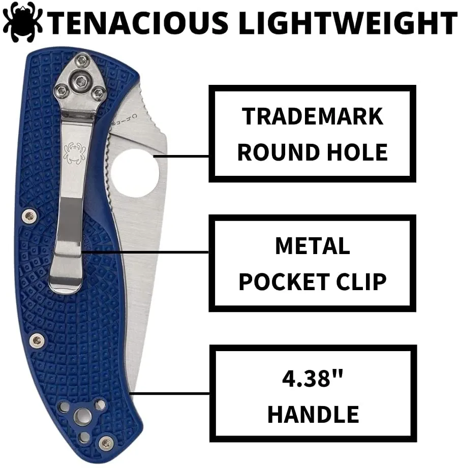 Spyderco Tenacious Lightweight CombinationEdge Folding Pocket Knife Blue FRN Handle