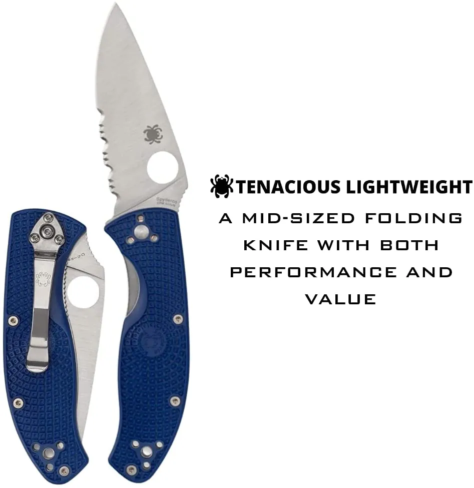 Spyderco Tenacious Lightweight CombinationEdge Folding Pocket Knife Blue FRN Handle