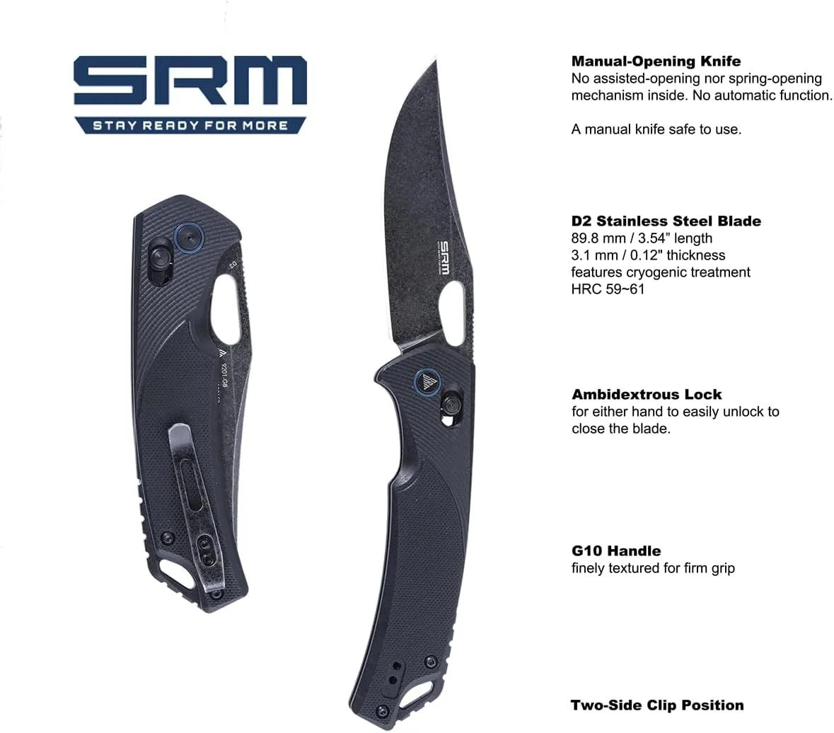 SRM Pocket Folding Knife, Axis Lock, G10 Handle, D2 Blade, Pocket Clip for EDC, Survival, Outdoor Uses, 9201-GB.……