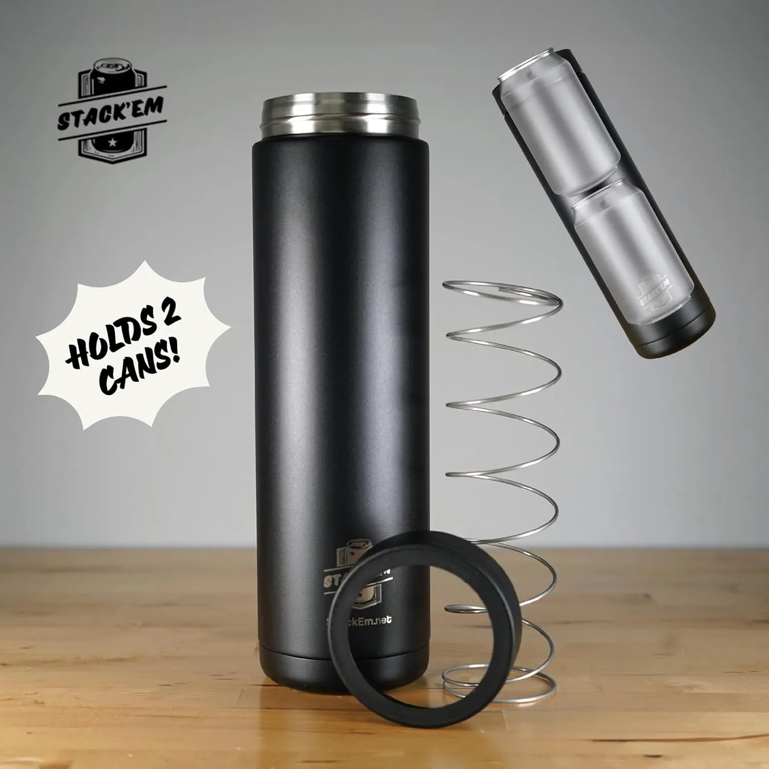 Stack'Em Insulated Can Colster - Holds Two 12oz Cans - 1 Stack'em Can Cooler - Double Insulated Stainless Steel Koozie