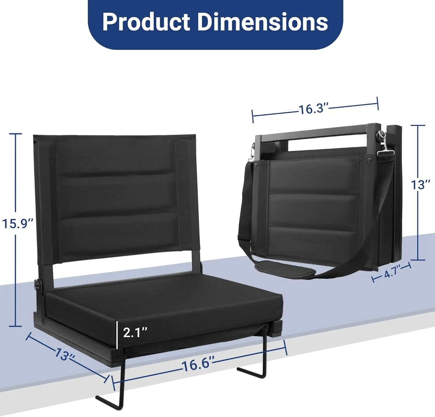 Stadium Seats for Bleachers with Back Support, Portable Bleacher Seats with Thick Padded Cushion and Shoulder Strap, Wide Stadium Seat Chair Includes Hooks, Cup Holder and Side Pocket