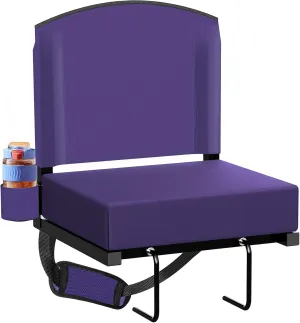 Stadium Seats with Back Support, Portable Bleacher Seat for Bleachers Hold up 400lbs, Wide Bleacher Seat with Shoulder Strap & Handle Perfect for Sports Events (Purple, 1pcs)