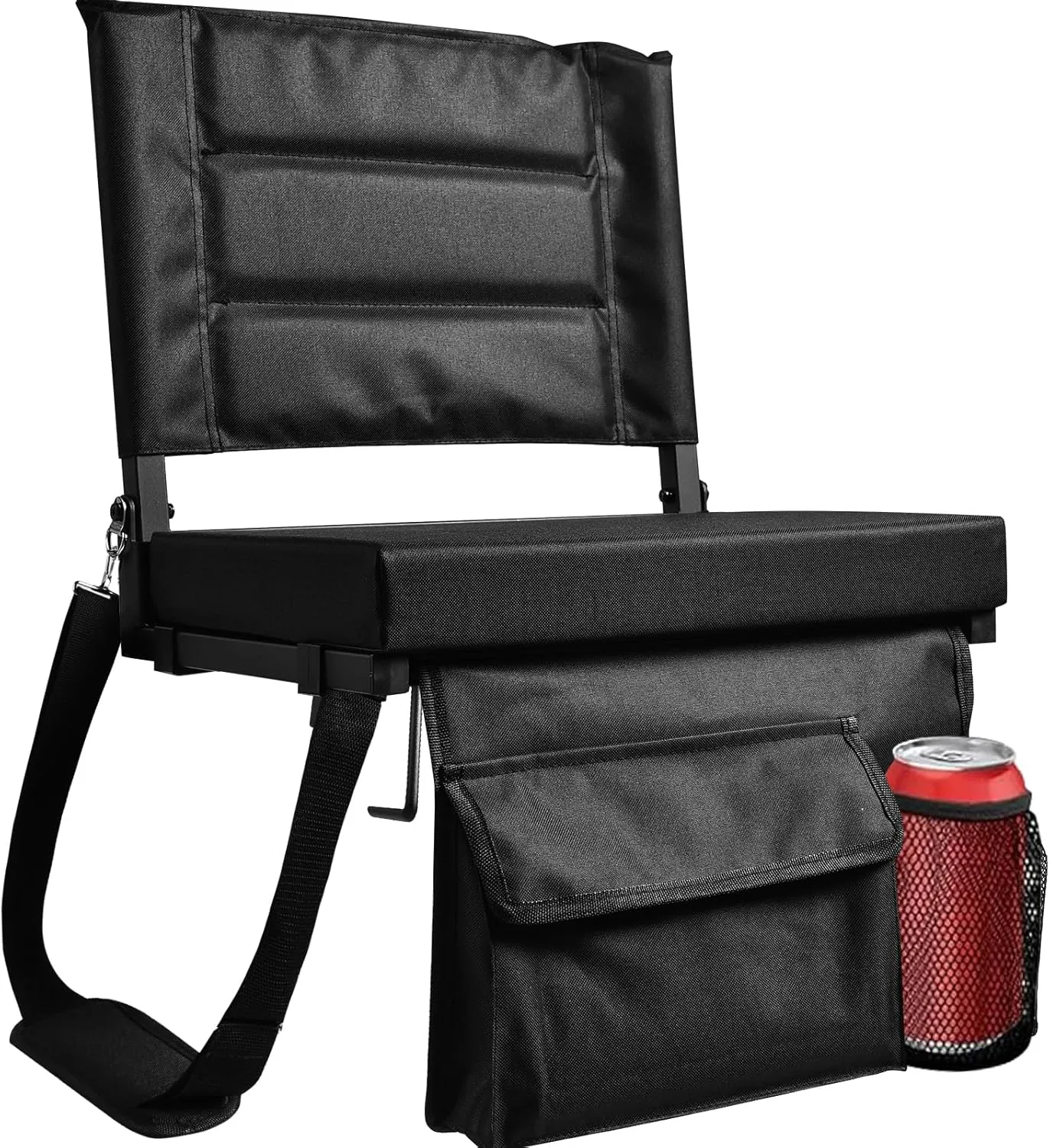 Stadium Seats with Back Support - Portable Foldable Stadium Seats, Adjustable Shoulder Straps, Cup Holder and Large Pocket Storage Stadium Upholstered Chair for Bleachers, Sporting Events, Black