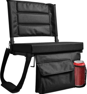 Stadium Seats with Back Support - Portable Foldable Stadium Seats, Adjustable Shoulder Straps, Cup Holder and Large Pocket Storage Stadium Upholstered Chair for Bleachers, Sporting Events, Black
