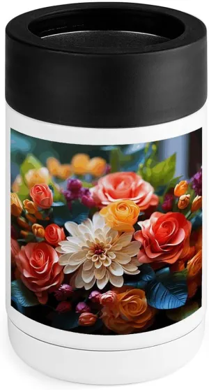 Stainless Steel Cooler, Color Flowers Print Multipurpose Beverage Chiller with Silicone Sleeve for Home, Office, Camping, And Bar