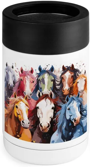 Stainless Steel Cooler, Colourful Cartoon Horses Print Multipurpose Beverage Chiller with Silicone Sleeve for Home, Office, Camping, And Bar