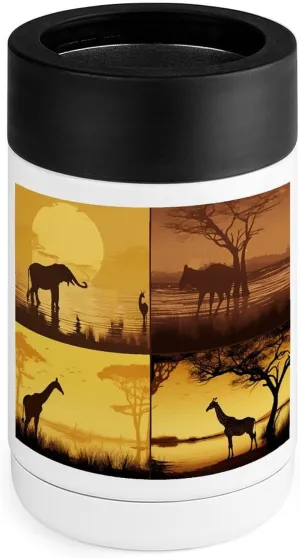 Stainless Steel Cooler with Silicone Sleeve, African Grassland Animals Print Multipurpose Beverage Chiller for Home, Office, and Outdoor Use