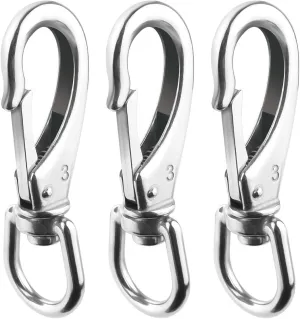 Stainless Steel Swivel Eye Snap Hook, 3 Pack (4.6 Inch) Heavy Duty Flag Clips for Flagpole Rope, Diving Clips Spring Hooks for Bird Feeders, Pet Chains, Dog Tie-Out Cable, Keychains