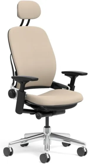 Steelcase Leap Task Chair: Polished Aluminum Base - 4D Adjustable Arms - Headrest - Hard Floor Casters