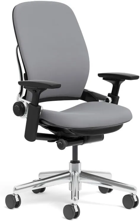 Steelcase Leap Task Chair: Polished Aluminum Base - 4D Adjustable Arms - No Headrest - Standard Carpet Casters