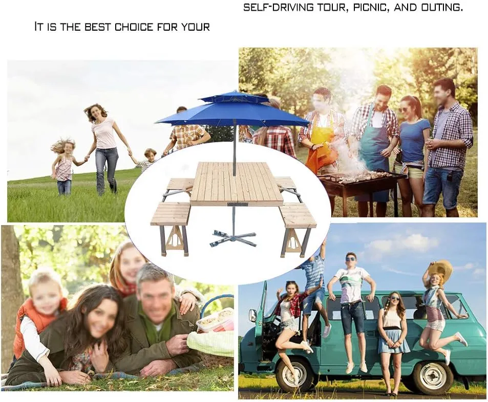 STONCEL Folding Table and Chairs Set, Portable Picnic Table with 4 Seats for Outdoor Camping Picnic BBQ, Party and Dining(Wooden)